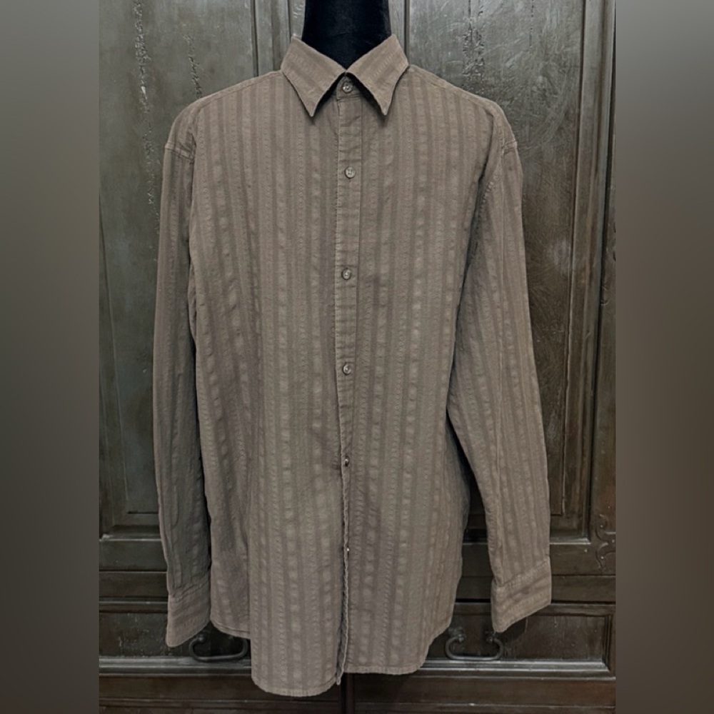 Stamp 10 Men's Classic Fit Brown Long Sleeve Cotton Textured Shirt - XL